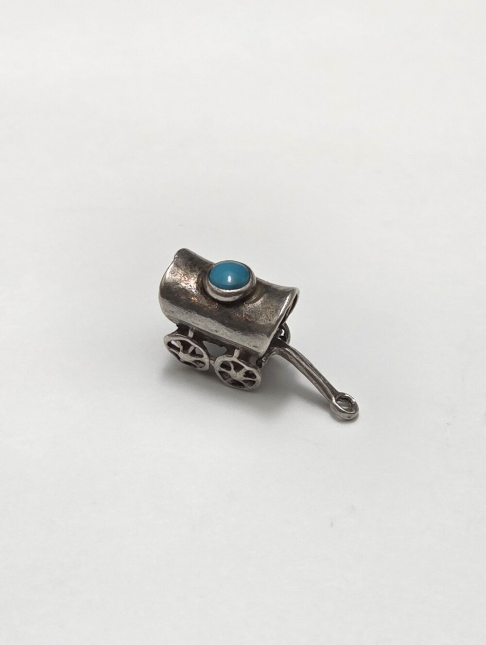 Vintage Southwestern Sterling Silver Turquoise Covered Wagon Charm